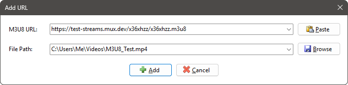 Add URL window in M3U8 Downloader