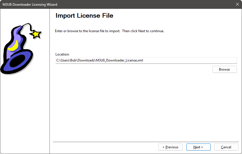 Licensing Wizard - Import License File Page
